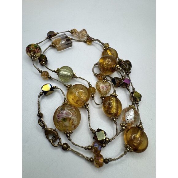 ITALIAN GLASS BEADS MURANO  ART GLASS FOILED CARNIVAL NECKLACE 30" LONG - Picture 5 of 7